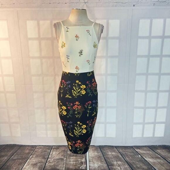 H&M NWT mixed floral prints midi pencil dress size 6 - Picture 2 of 11